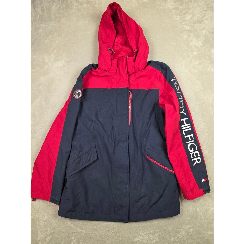 Tommy Hilfiger 3-in-1 System Jacket Womens M Red Blue Hooded Coat *No Liner